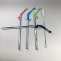 Pack of 4 Stainless Steel Drinking Straws with Durable Silicon Ring Includes A Cleaning Brush