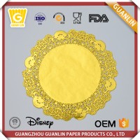 Top quality custom shaped Food garde gold lace round paper doilies