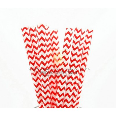 New Launch Disposable Food Grade Craft Paper Diy Party Straw Red Waving Pattern Drinking Straws