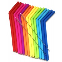 10inches  Reusable Silicone Drinking Straws Long Flexible Straws with Cleaning Brushes